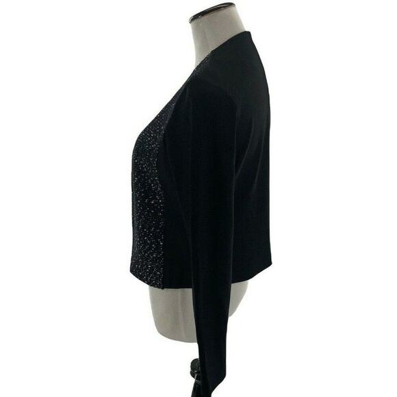 J. Mclaughlin Top Women's Size M Long Sleeve Stretch Tweed Gold Black Open Front - Picture 4 of 10